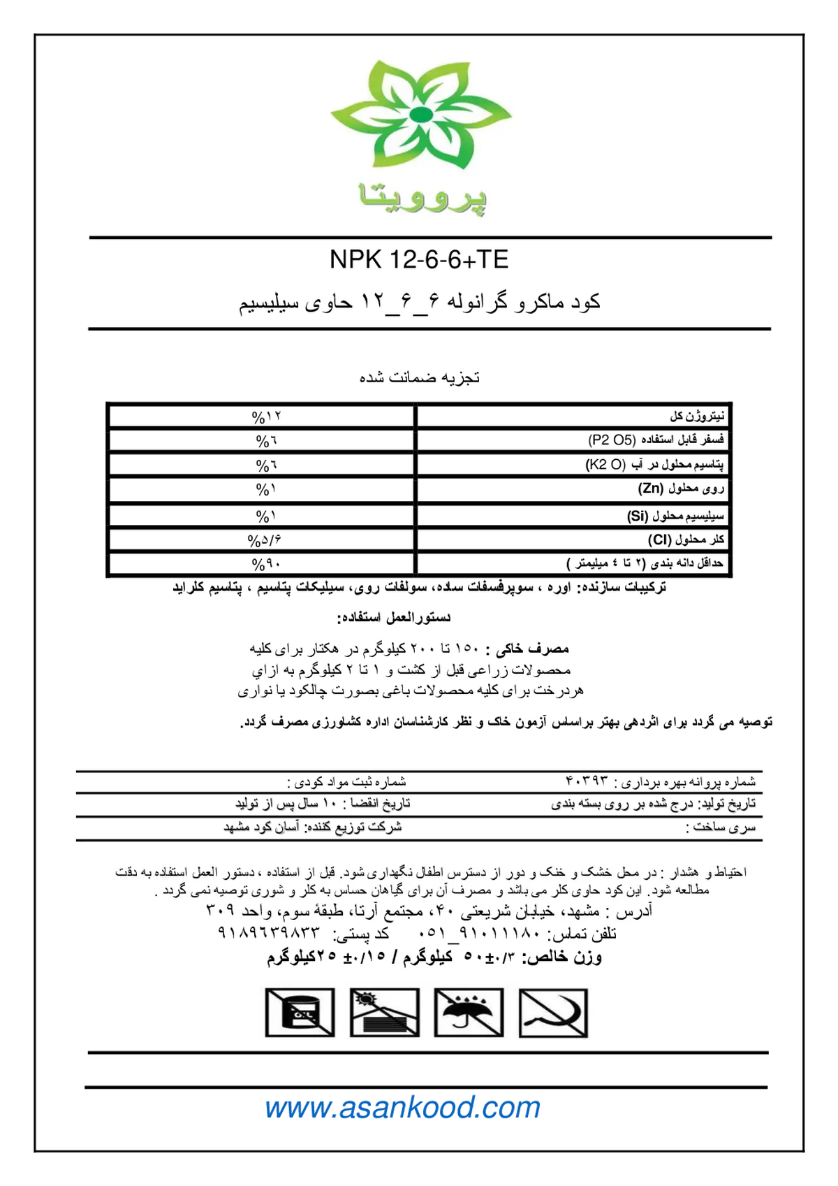ماکرو کامل گرانوله کود ماکرو کامل گرانوله ان پی کی 12.6.6+ریز‌مغذی