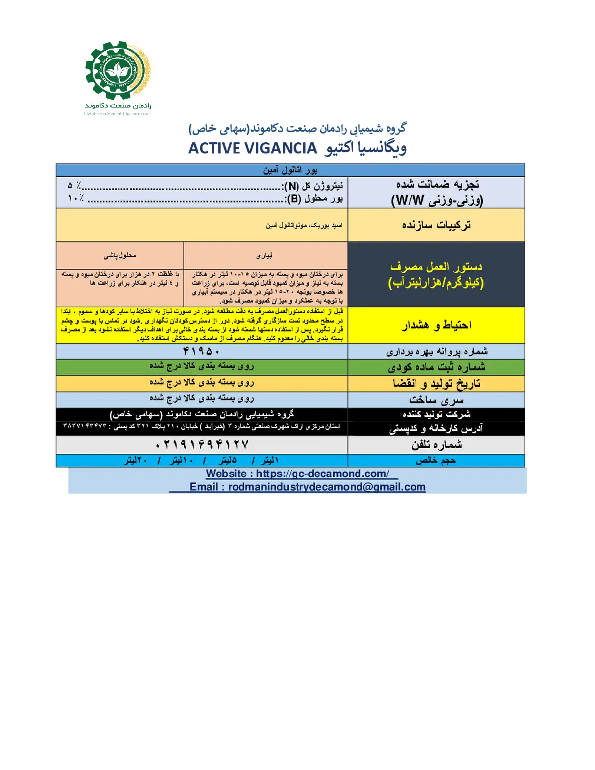 بور اتانول آمین ویگانسیا اکتیو