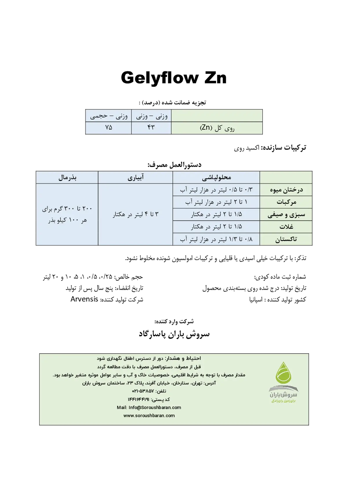 شیمیایی روی سوسپانسیون جلیفلاو روی