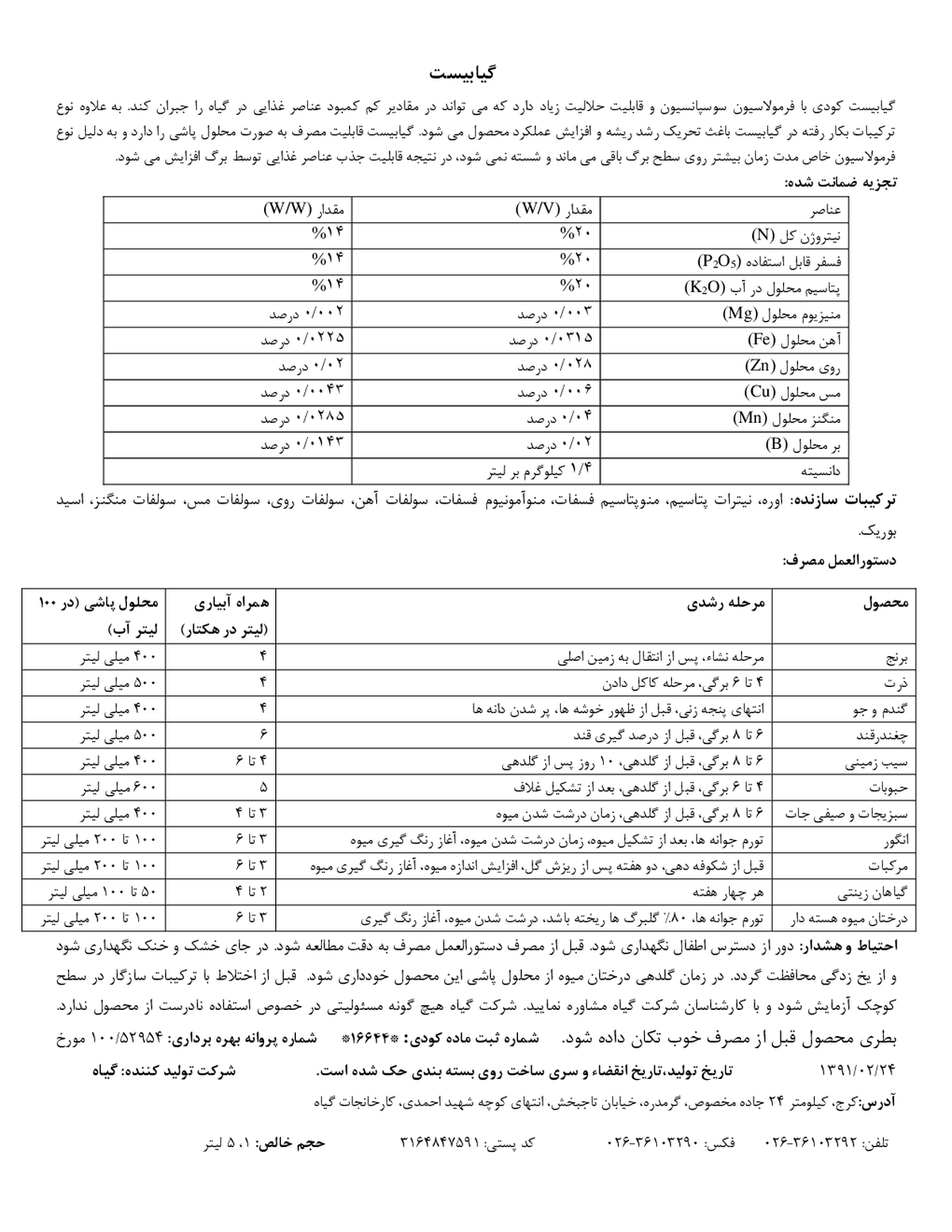 کود سوسپانسیون گیابیست گیا20