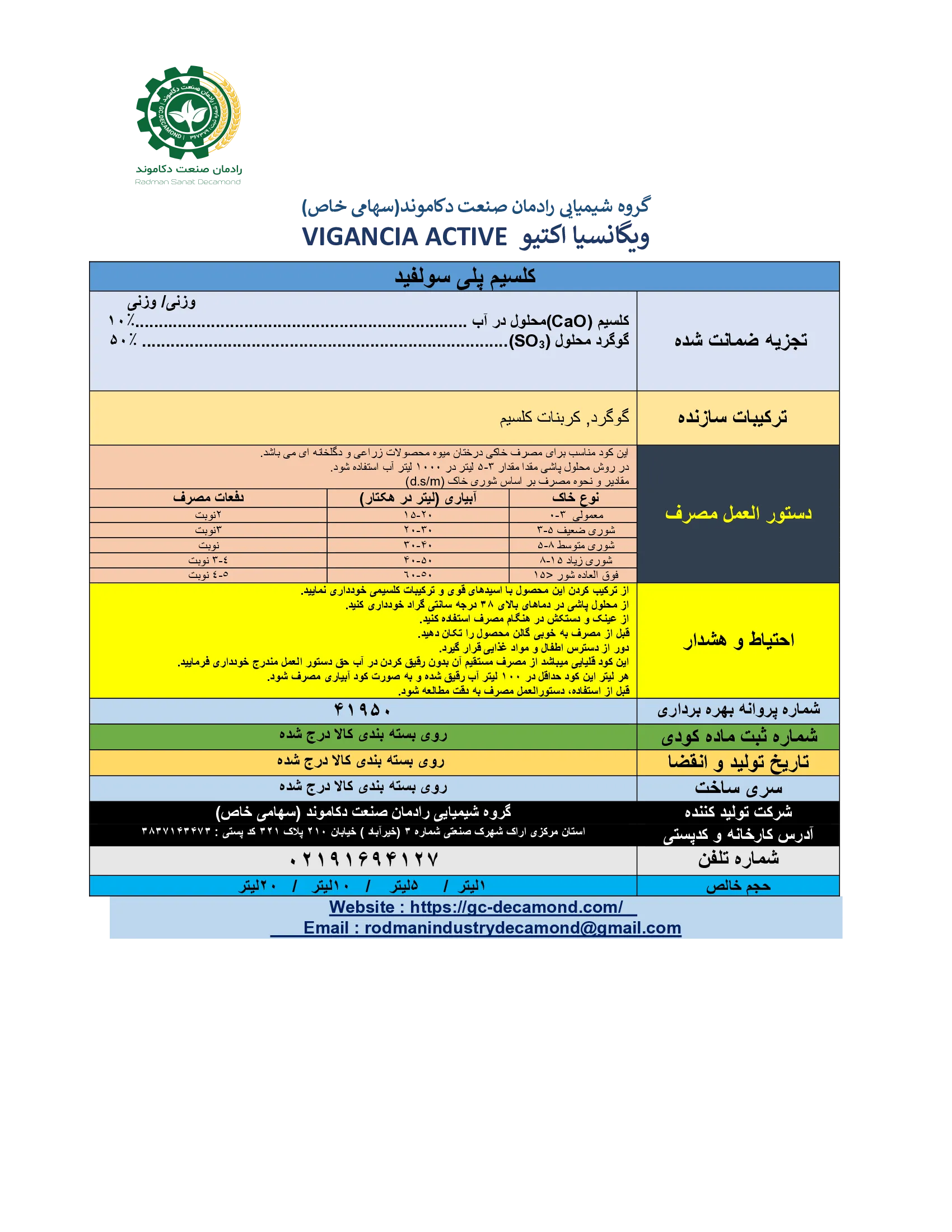 پلی سولفید کلسیم ویگانکیا اکتیو