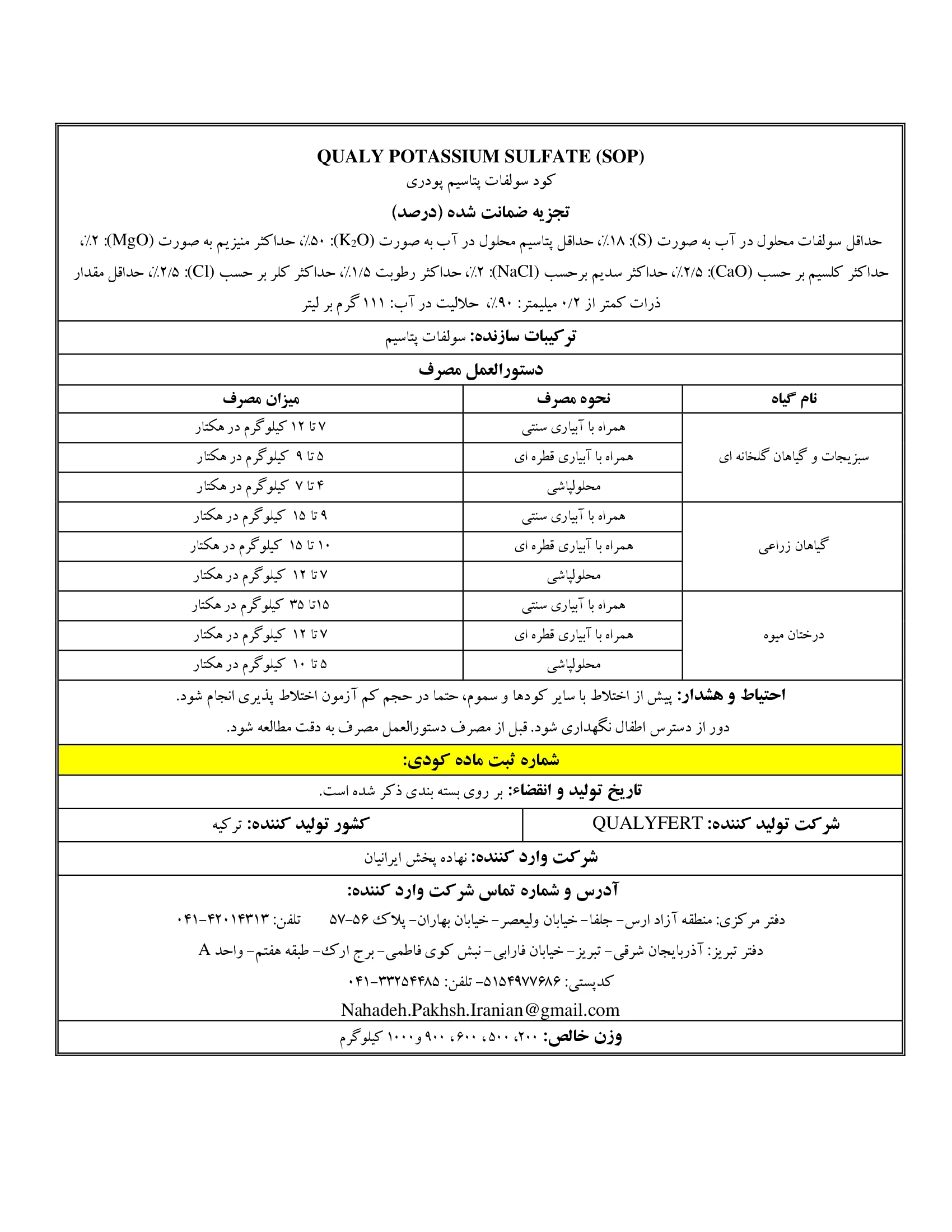 سولفات پتاسیم قوالی