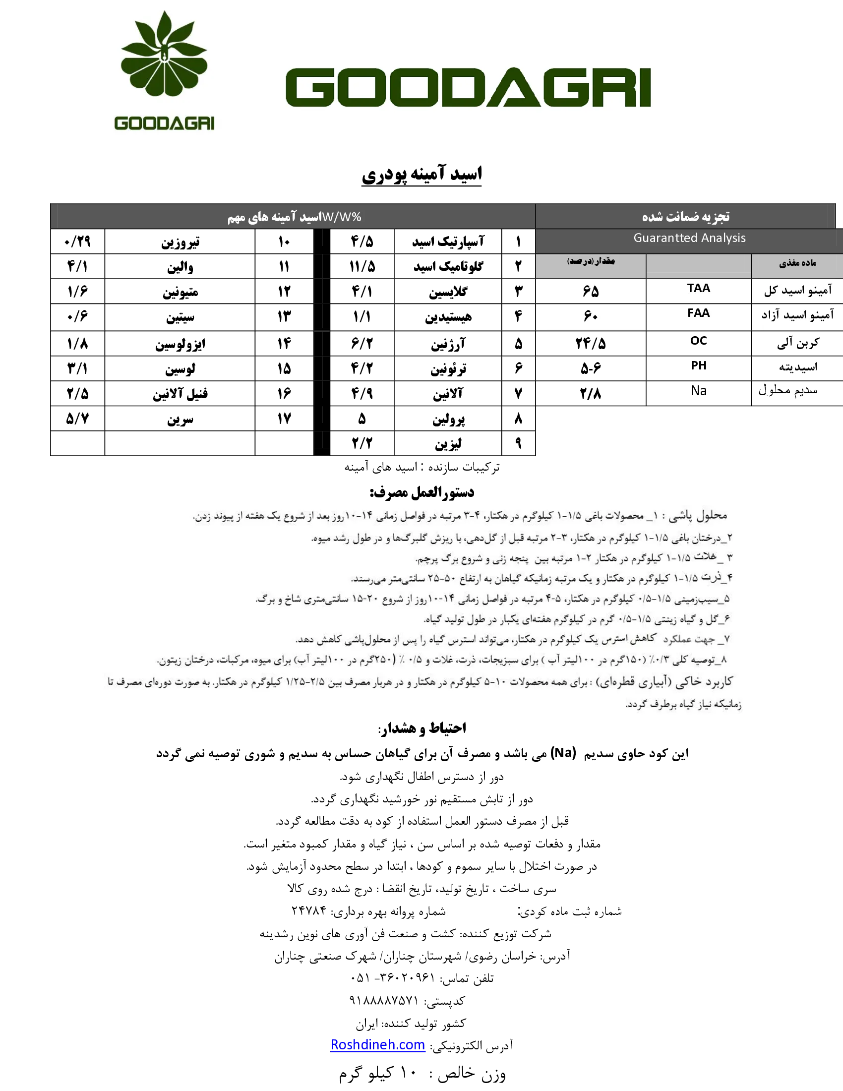کود آلی جامد- اسیدآمینه گوداگری