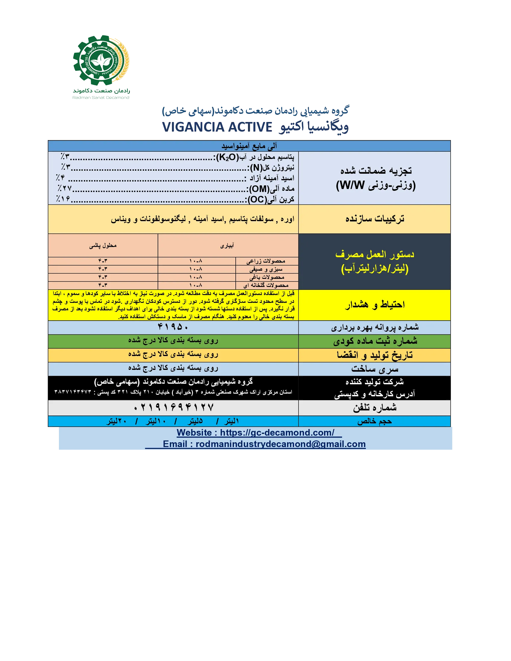آلی مایع حاوی اسیدآمینه ویگانکیا اکتیو