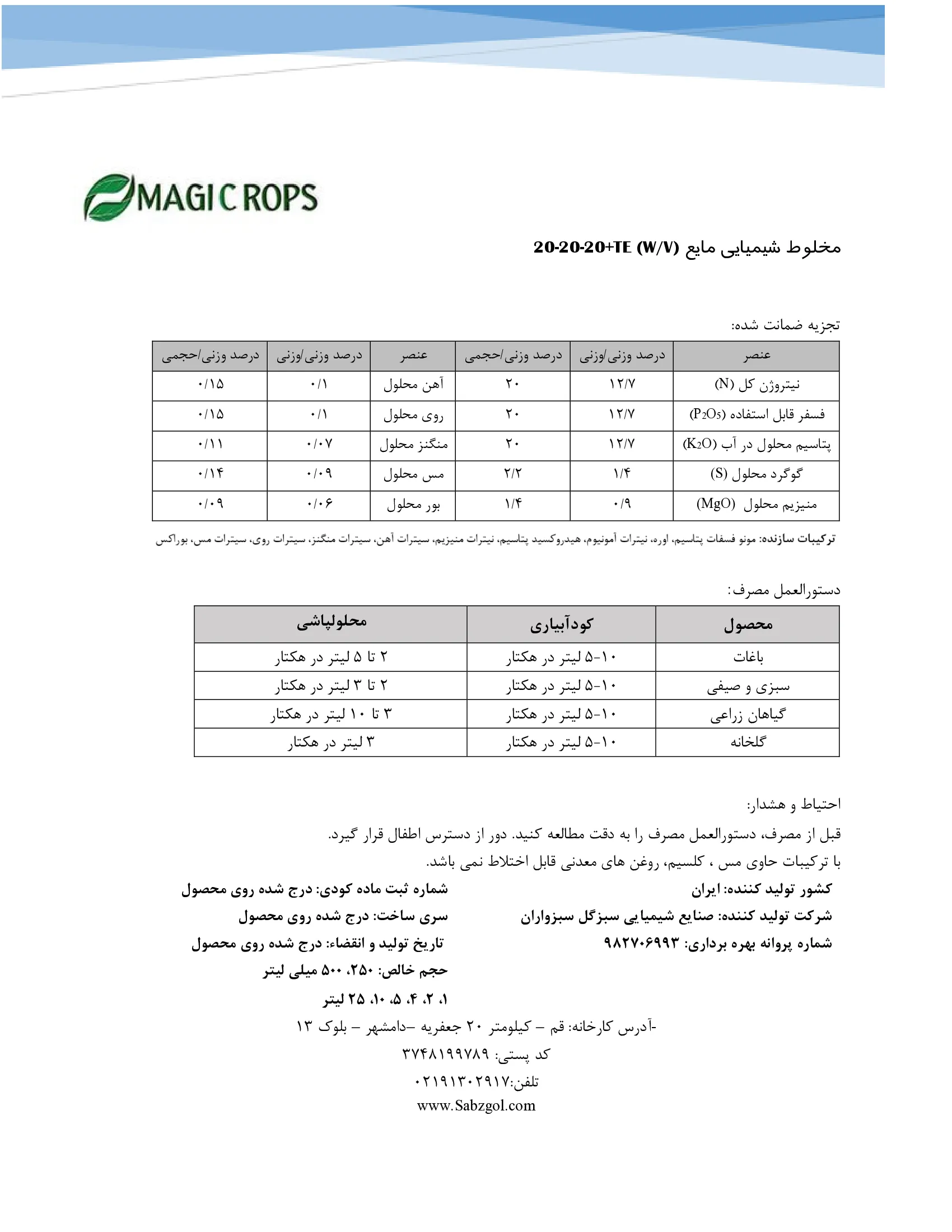 کود مایع ان پی کی 20-20-20 ماجیکروپس