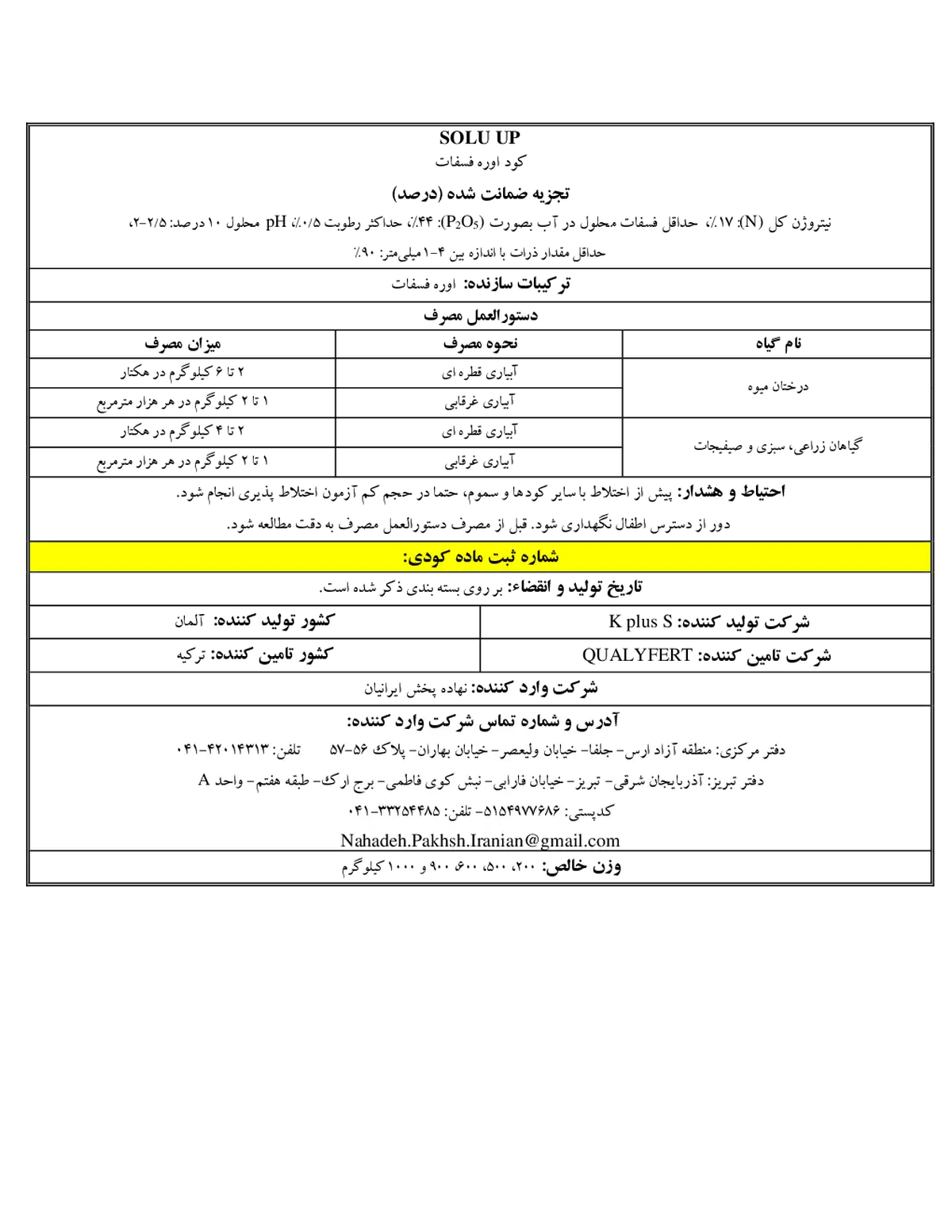 اوره فسفات سولو وپ