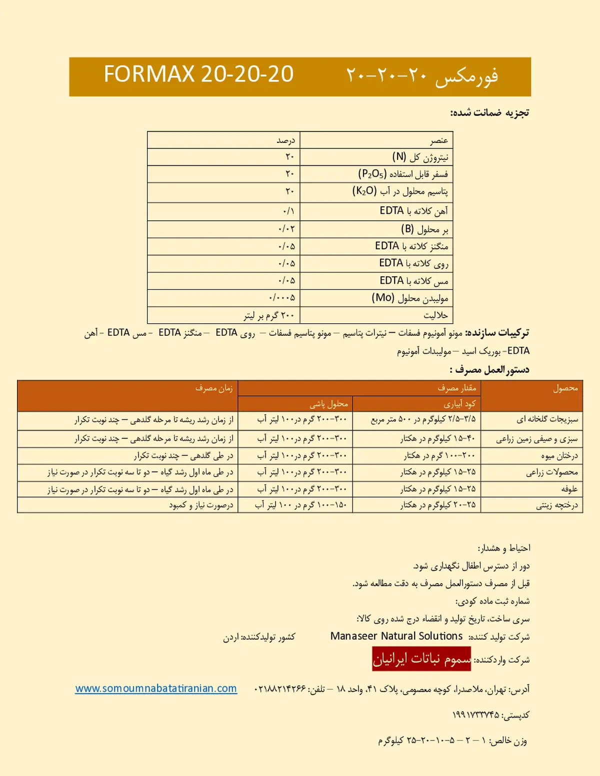 کود جامد ان پی کی 20-20-20+ ریز‌مغذی فورماکس