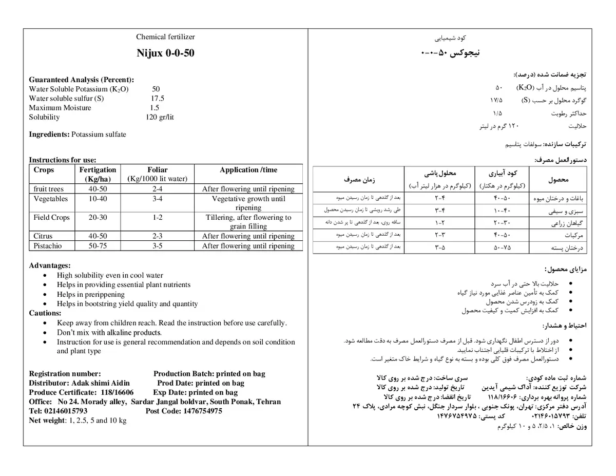 سولفات پتاسیم نیجوکس