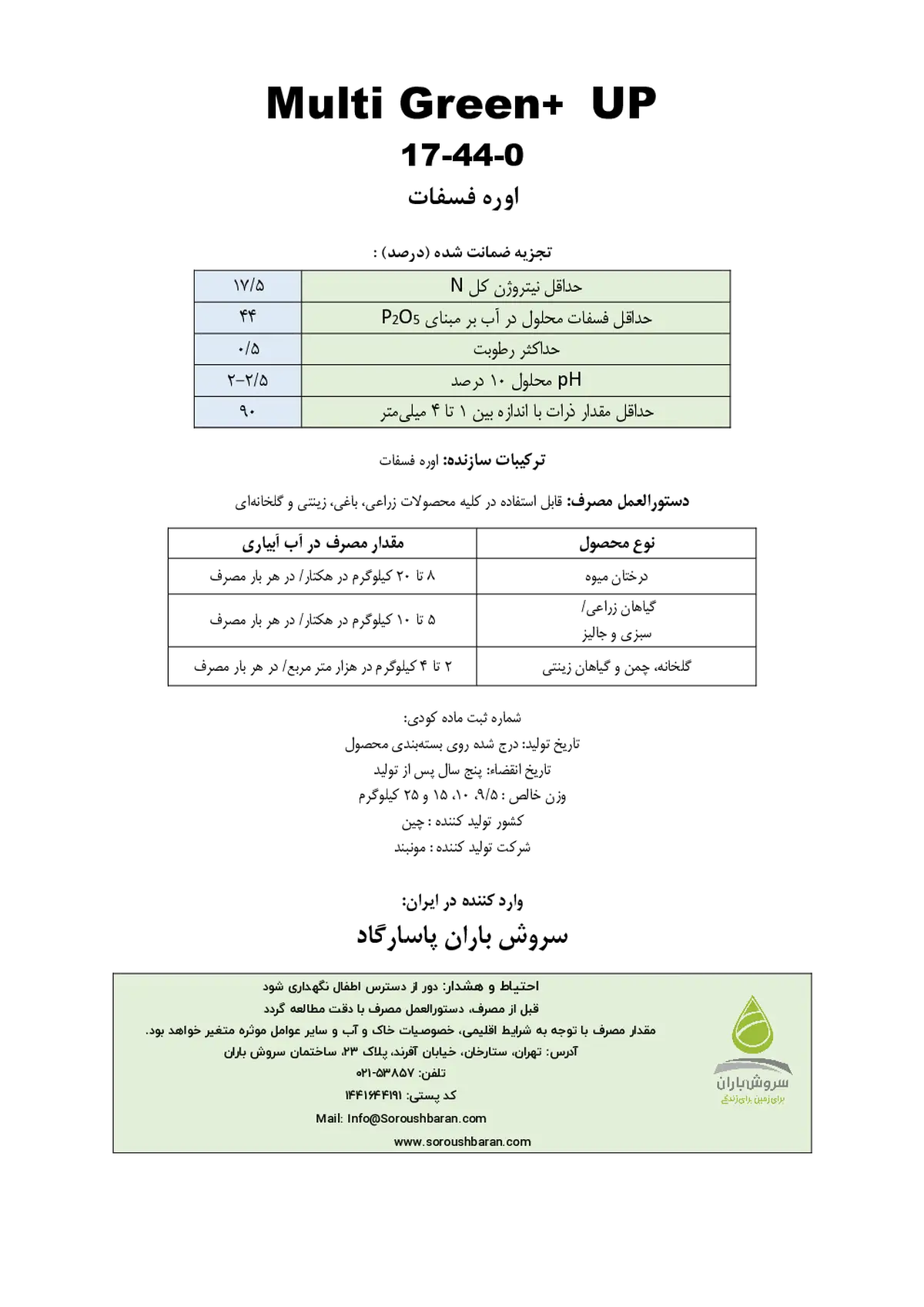 اوره فسفات مولتی گرین -مونباند