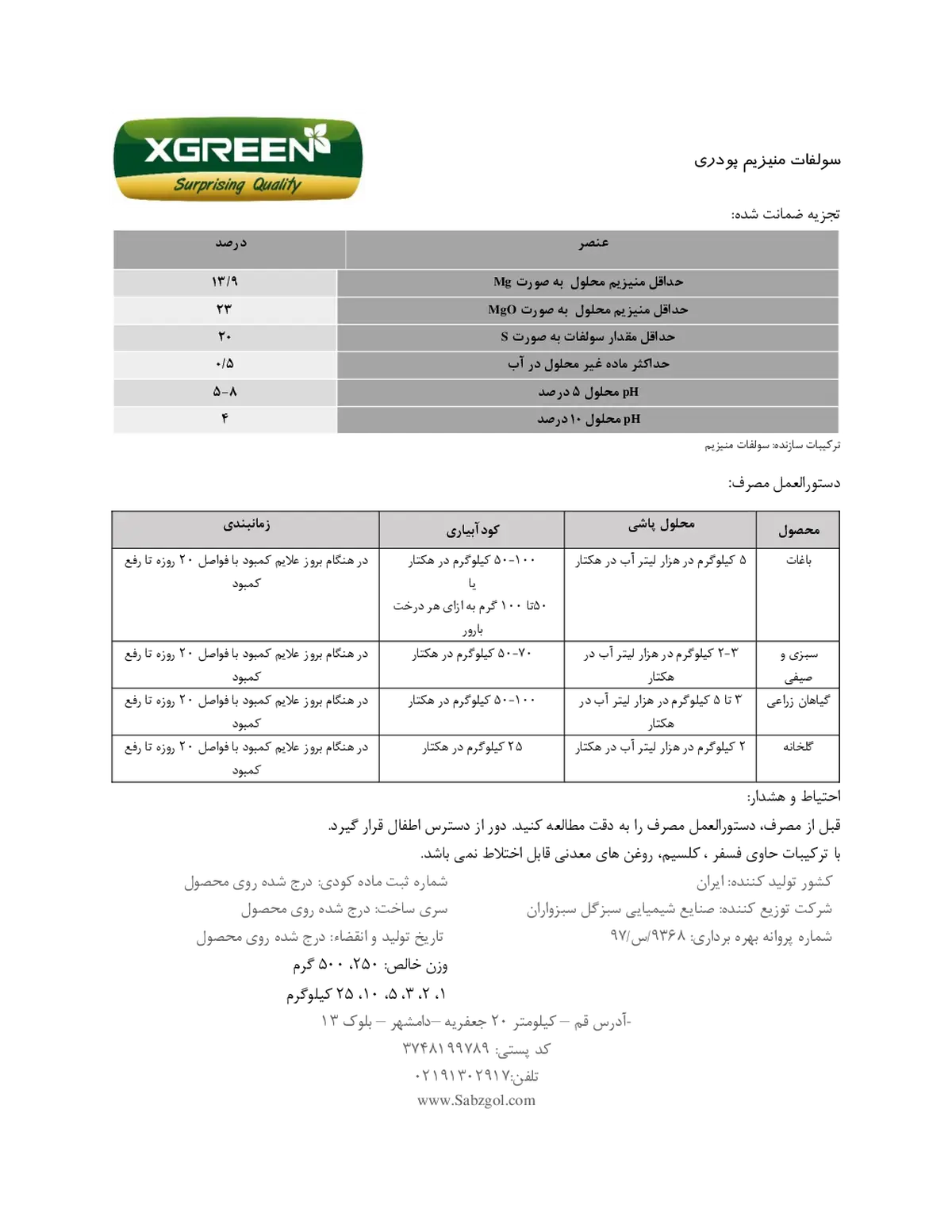 سولفات منیزیم کسگرین