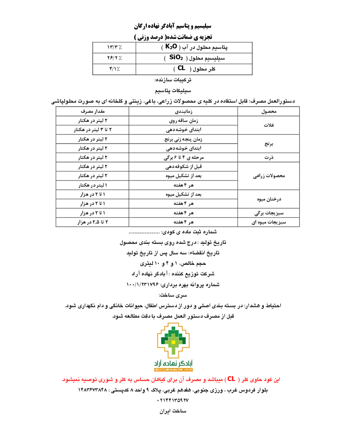 کود مایع سیلیس و پتاسیم آبادگر نهاده ارکان