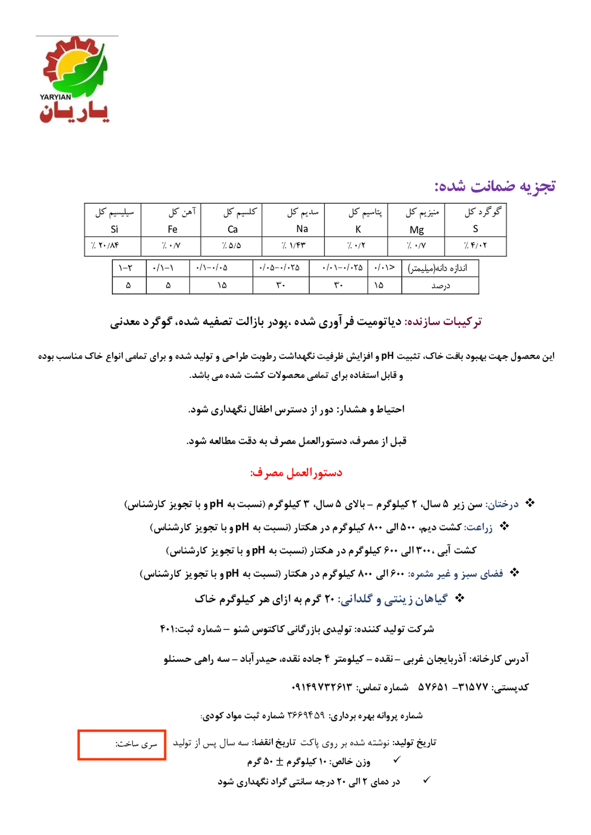 ترکیب کانی بهساز خاک یاریان