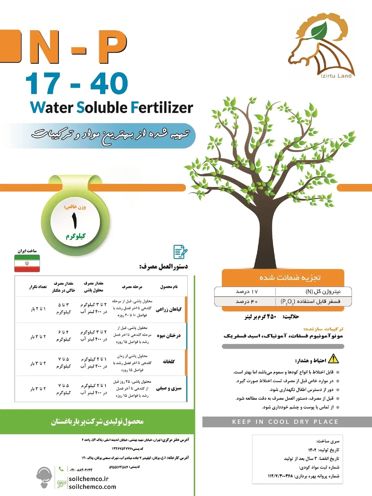 مخلوط شیمایی جامد 0-40-17 یزیرتو لاند