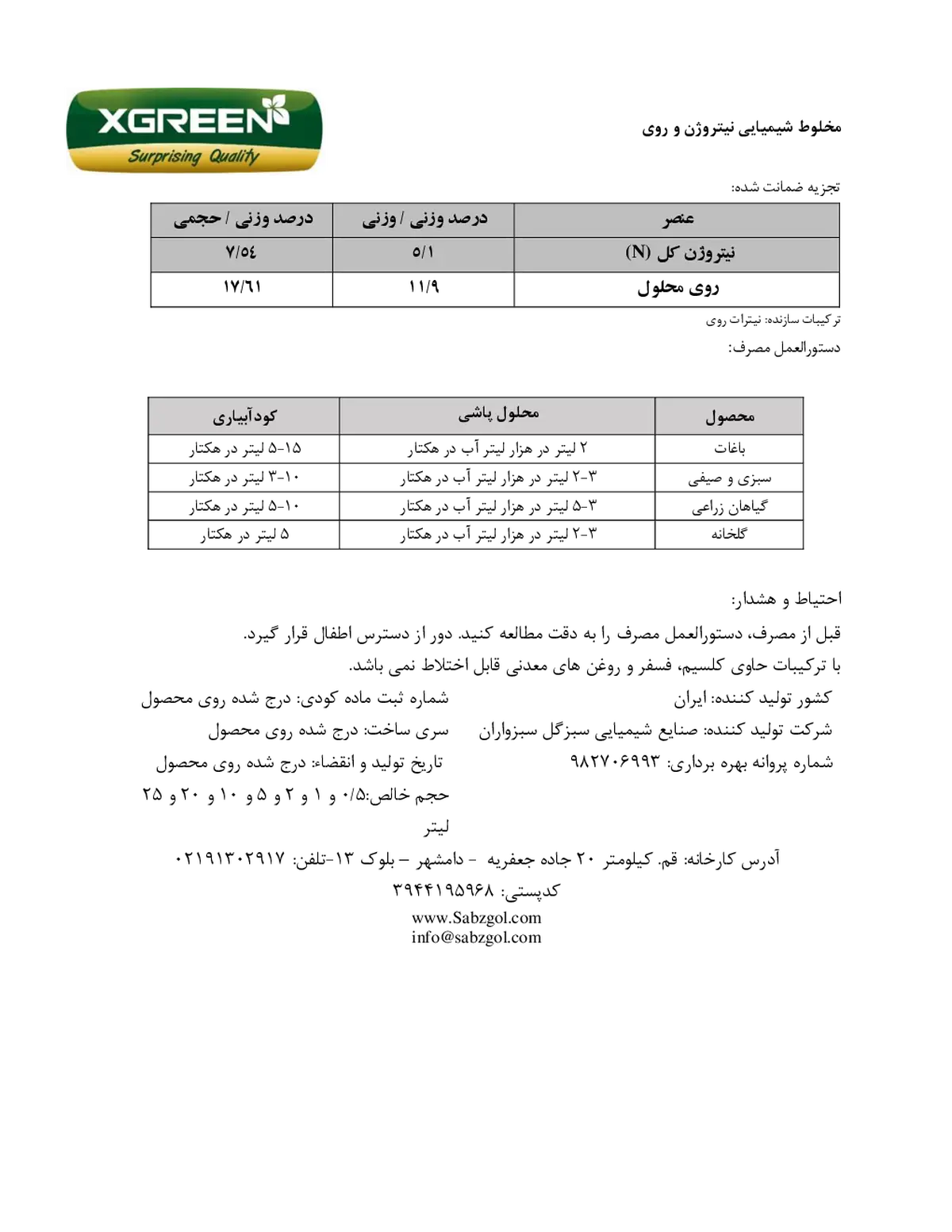 کود مایع - نیتروژن و روی کسگرین