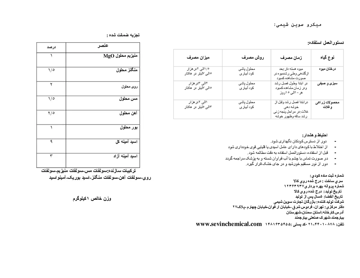 کود جامد - ریز مغذی سوین شیمی