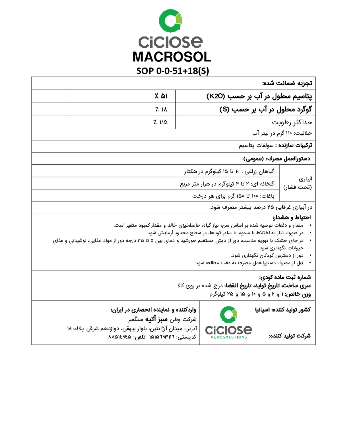سولفات پتاسیم کیکلوس ماکروسول سوپ