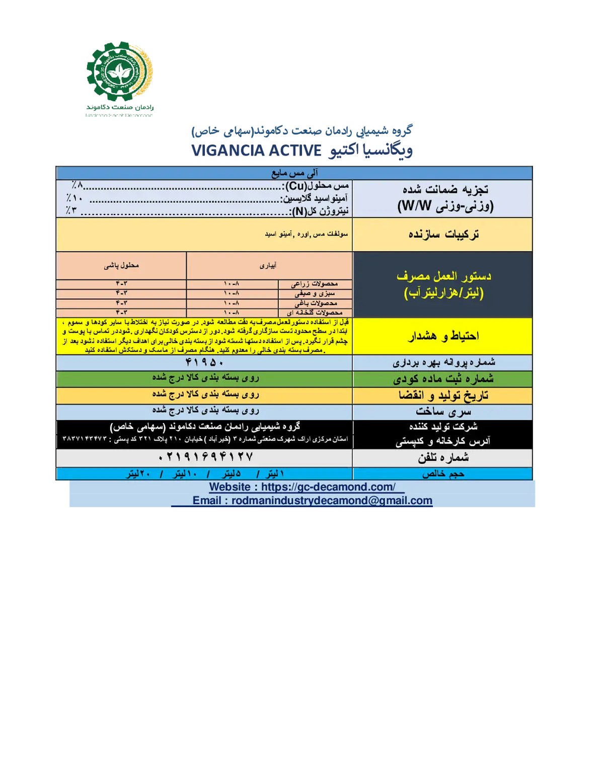 آلی مس مایع ویگانکیا اکتیو