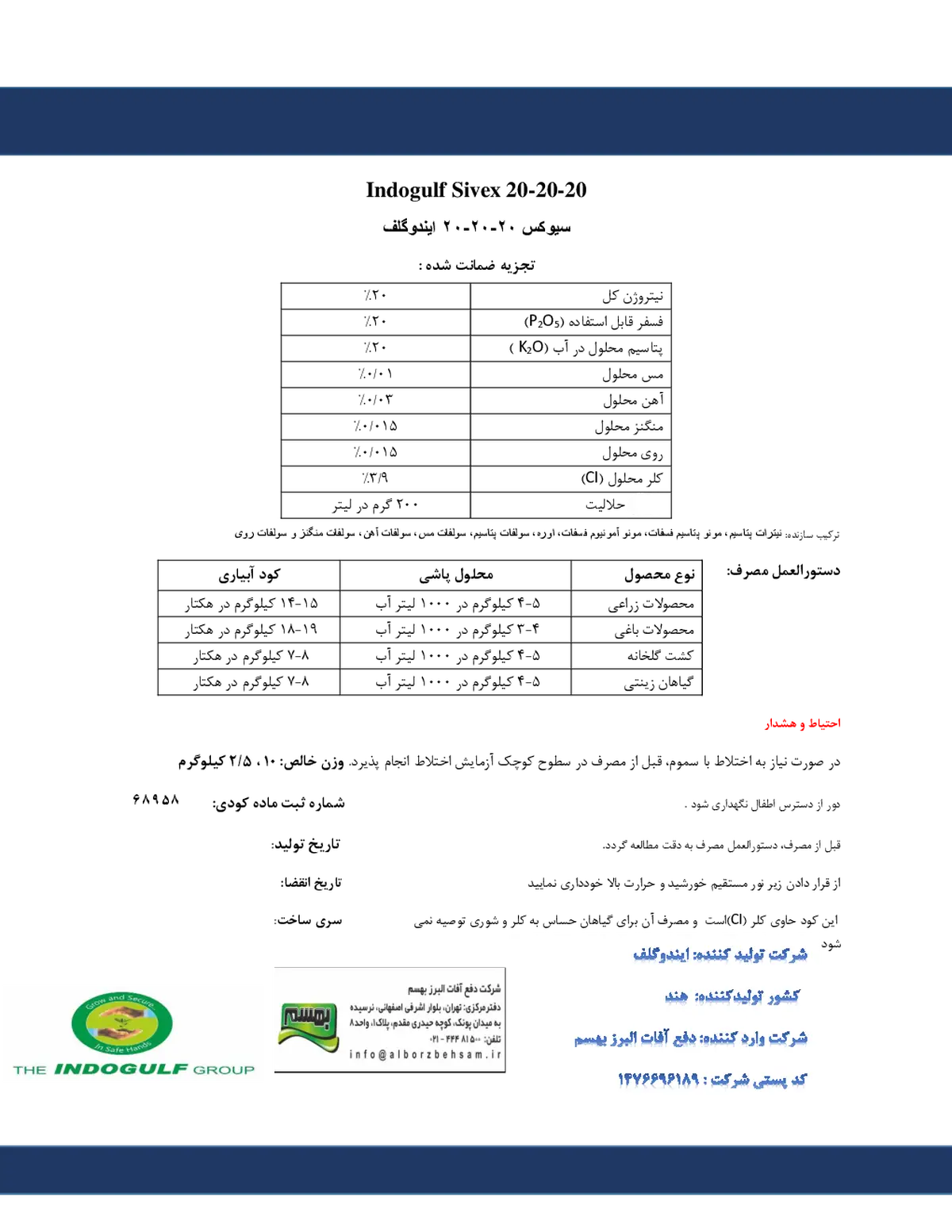 کود جامد20-20-20 سیوکس یندوگولف
