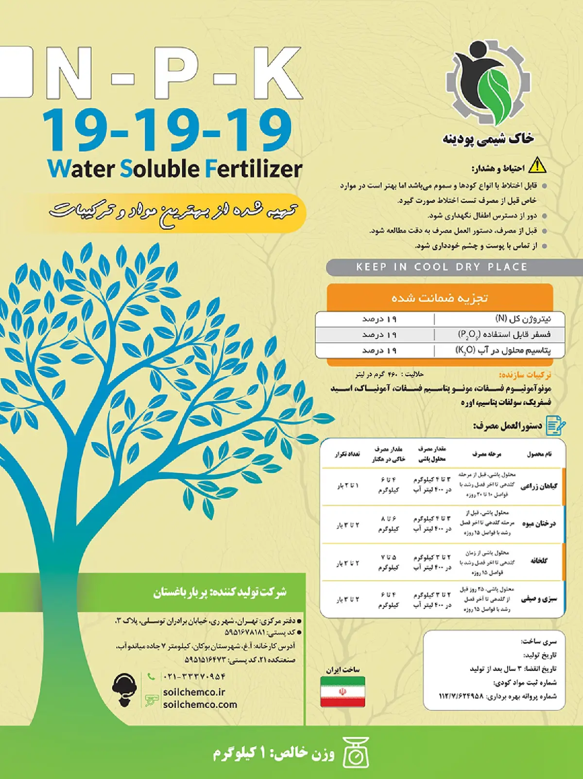 کود جامد ان پی کی 19-19-19 خاک شیمی پودینه
