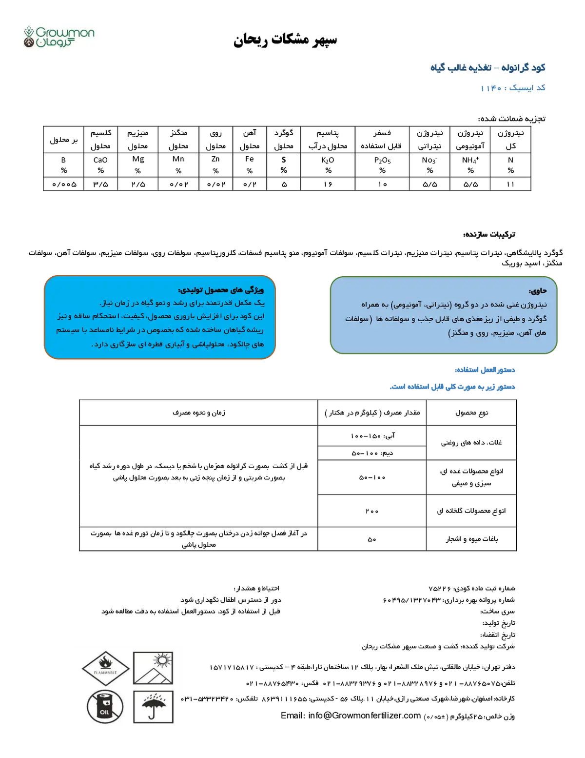 کود جامد16-10-11+ریز‌مغذی گرومان گراومون