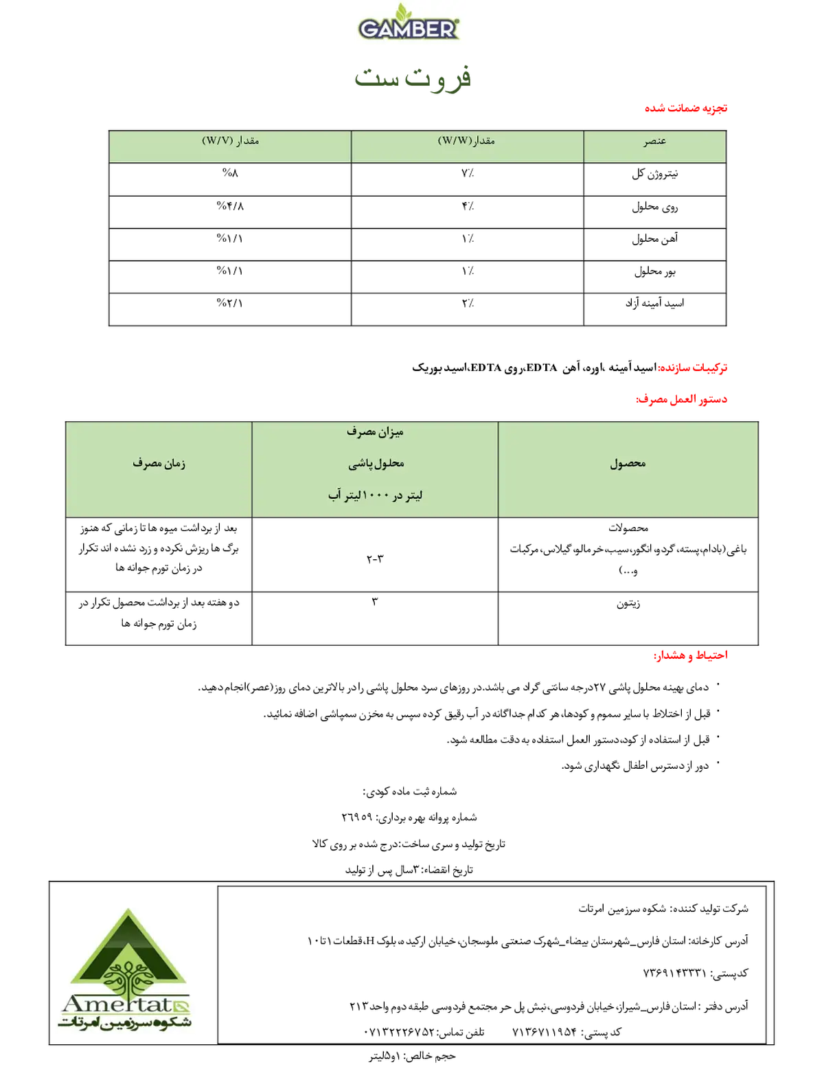 کود مایع فروت ست گامبر