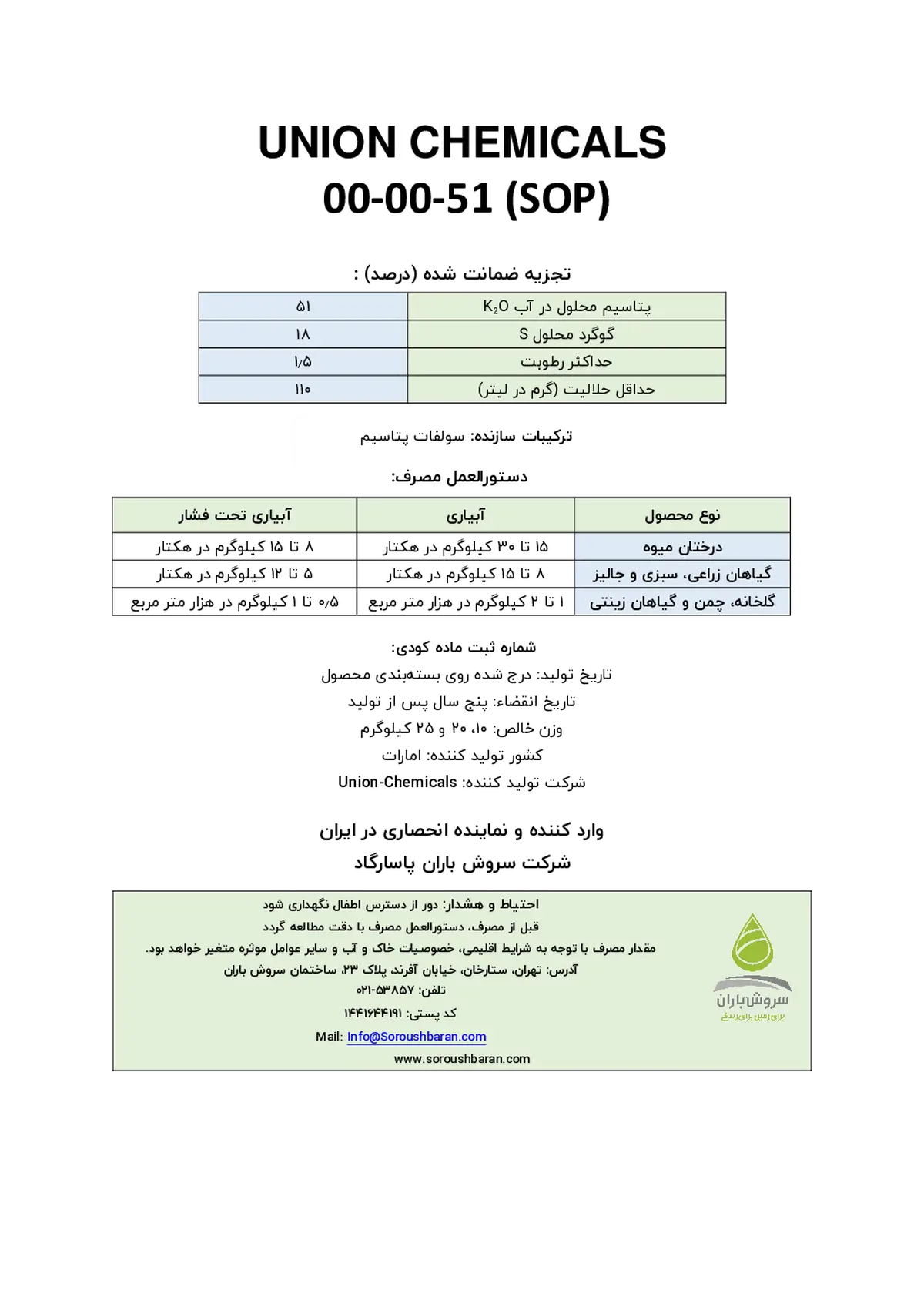 سولفات پتاسیم ونیون چمیکالس