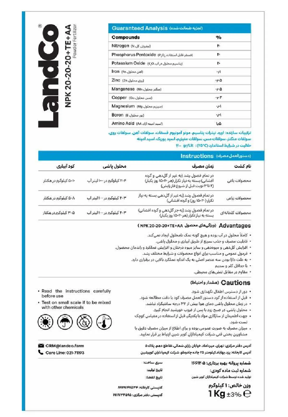 کود جامد ان پی کی 20-20-20+ ریز‌مغذی لندکو