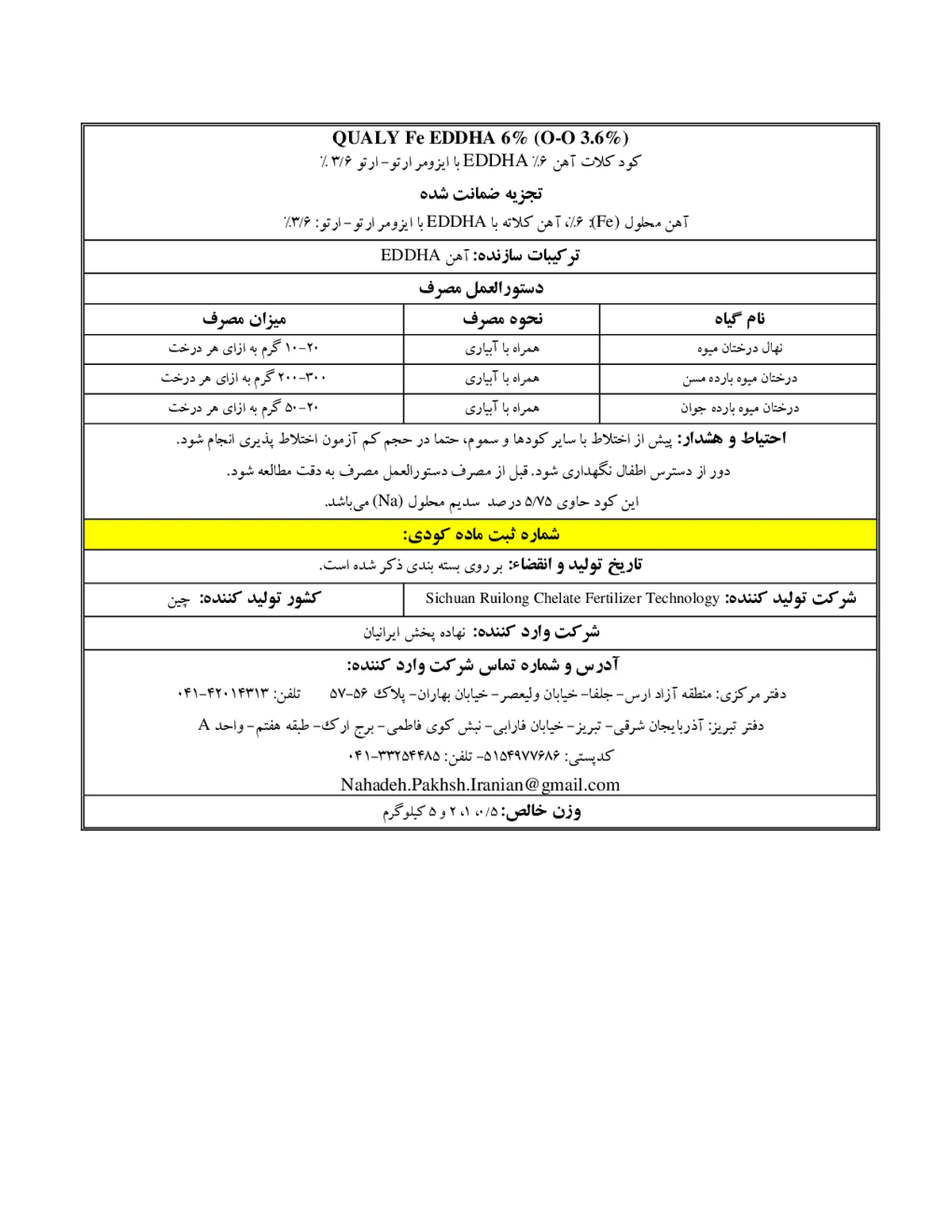 کلات آهن 6 درصد-اددها ارتو ارتو 3.6 قوالی آهن ای دی دی اچ ای 6%