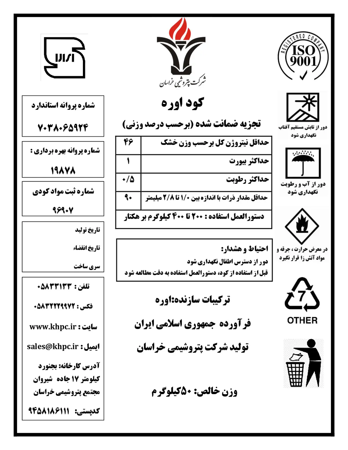 اوره شرکت پتروشیمی خراسان