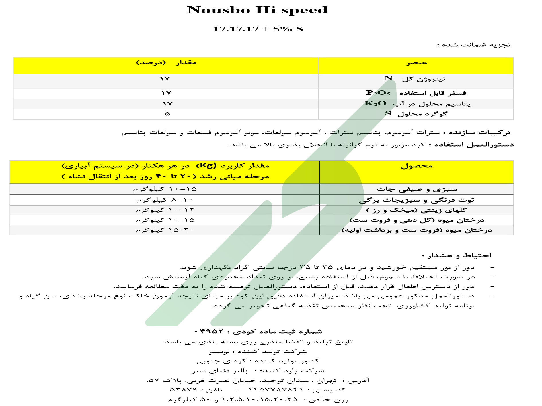 کود ترکیبی جامد(NPK)17-17-17 + 5 S – نوسبو های اسپید