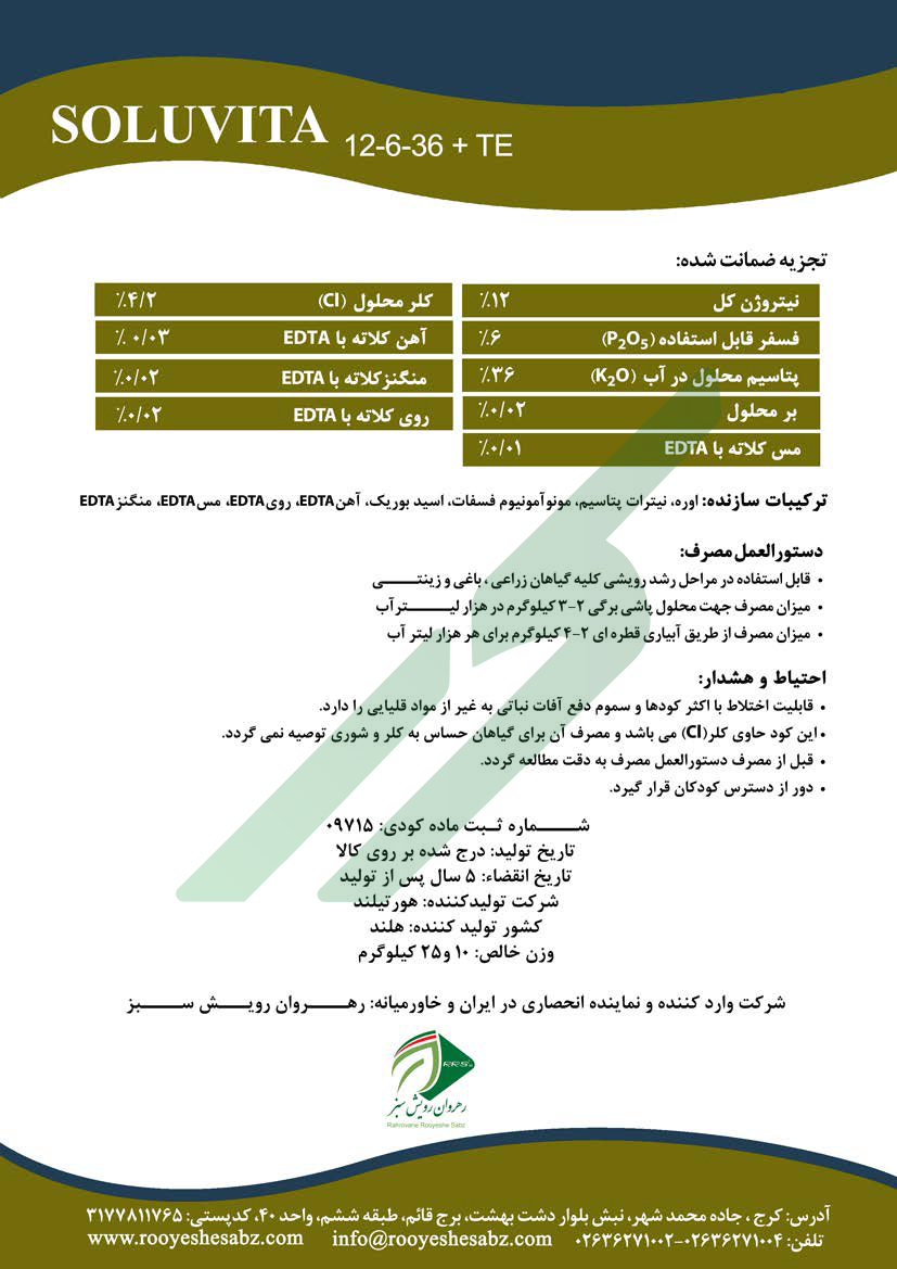 کود ترکیبی جامد 36-6-12 با ریزمغذی – سولوویتا هورتی‌لند