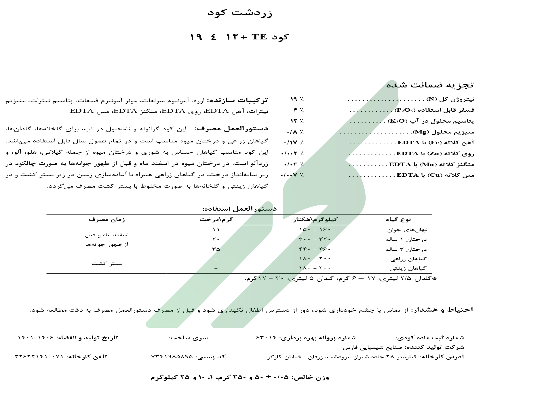کود ترکیبی جامد 12-4-19 با ریزمغذی – زردشت کود