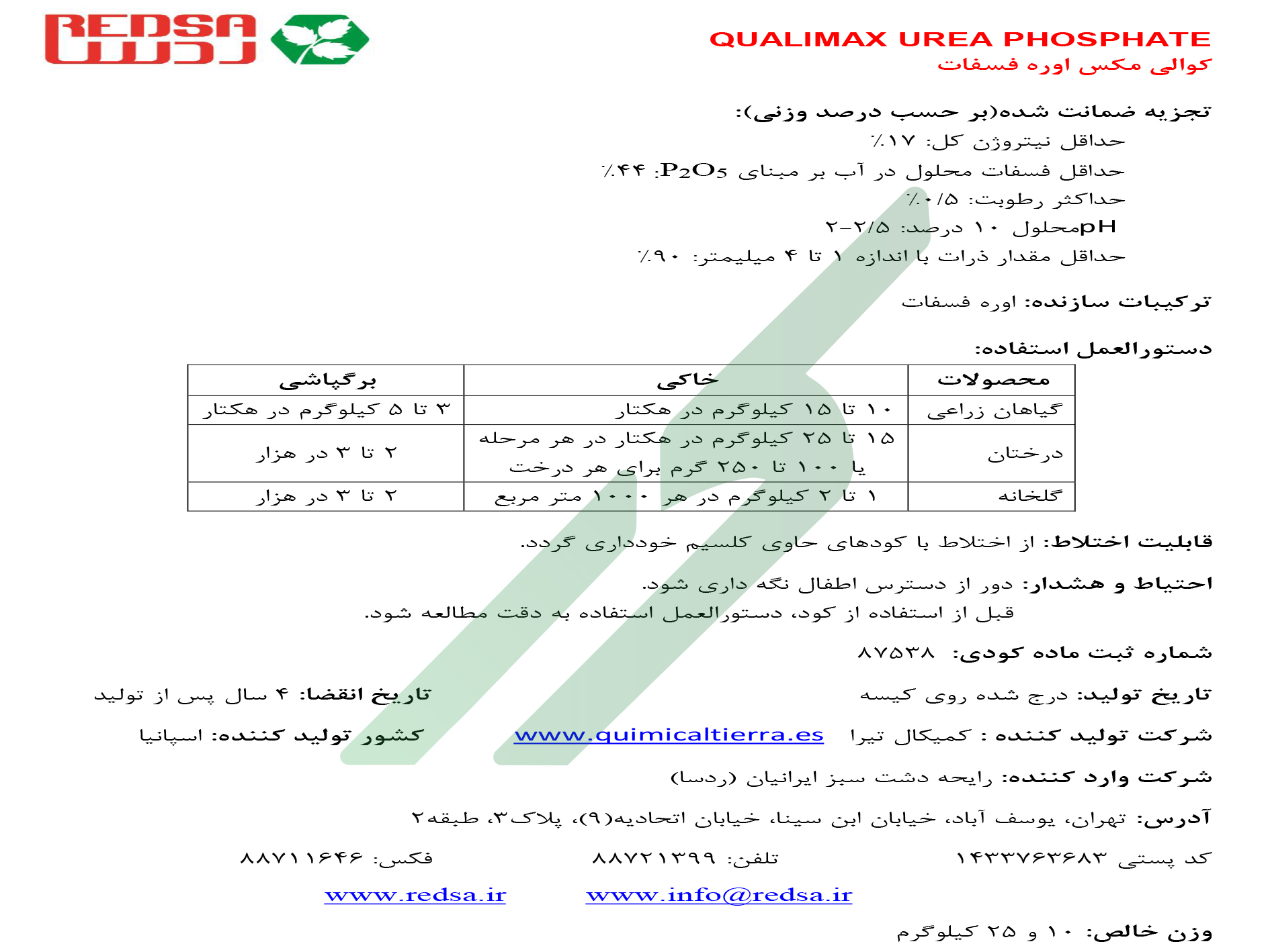 اوره فسفات – کوالی‌مکس کیمیکال تیرا اسپین
