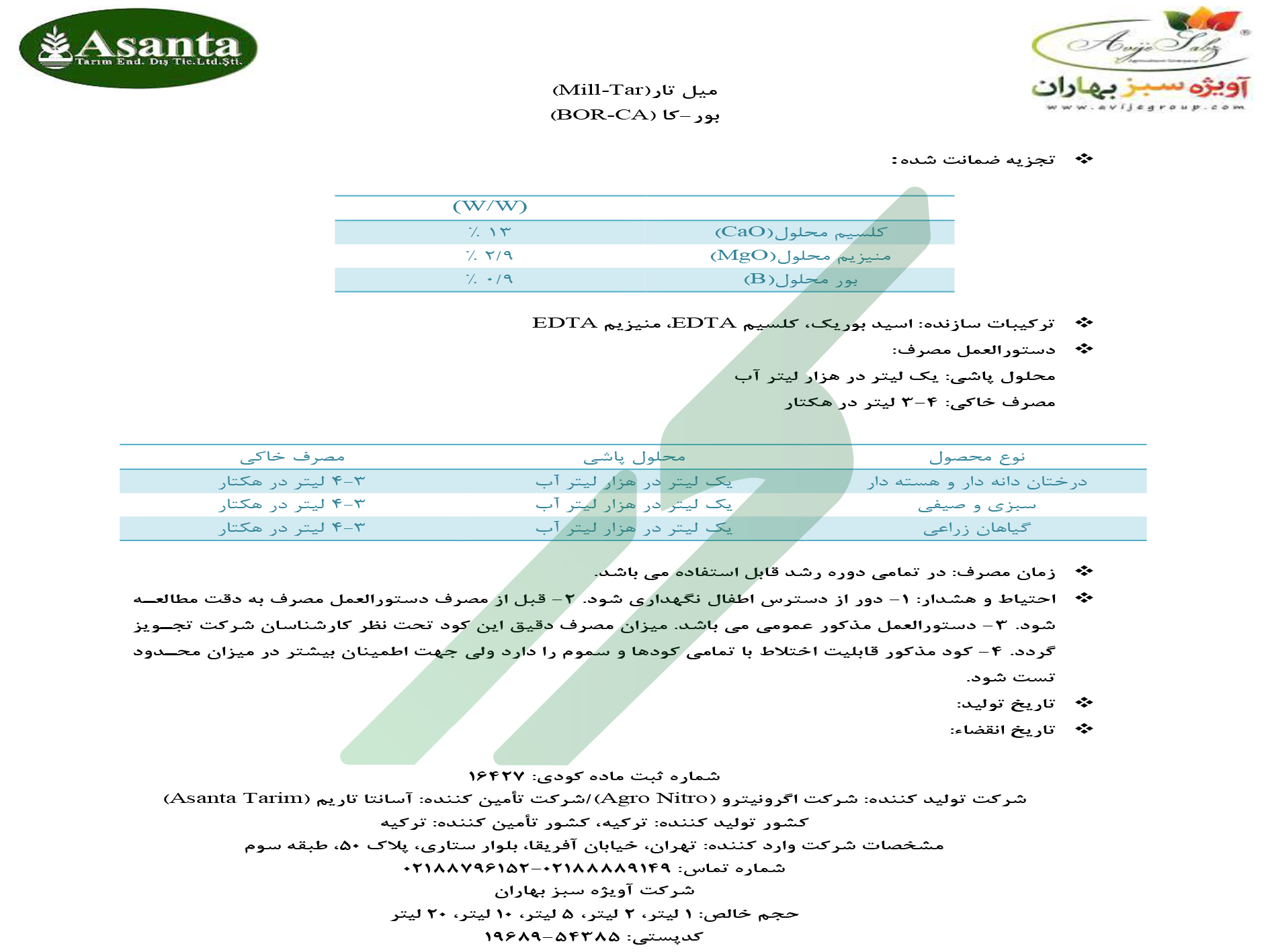 مخلوط شیمیایی مایع بور کا میل تار
