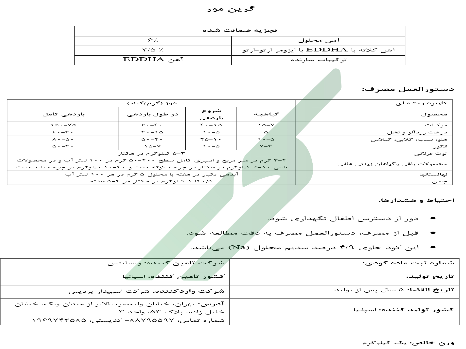 کود کلات آهن (EDDHA)  ارتو ارتو 3.5 درصد – گرین مور وت ساینس