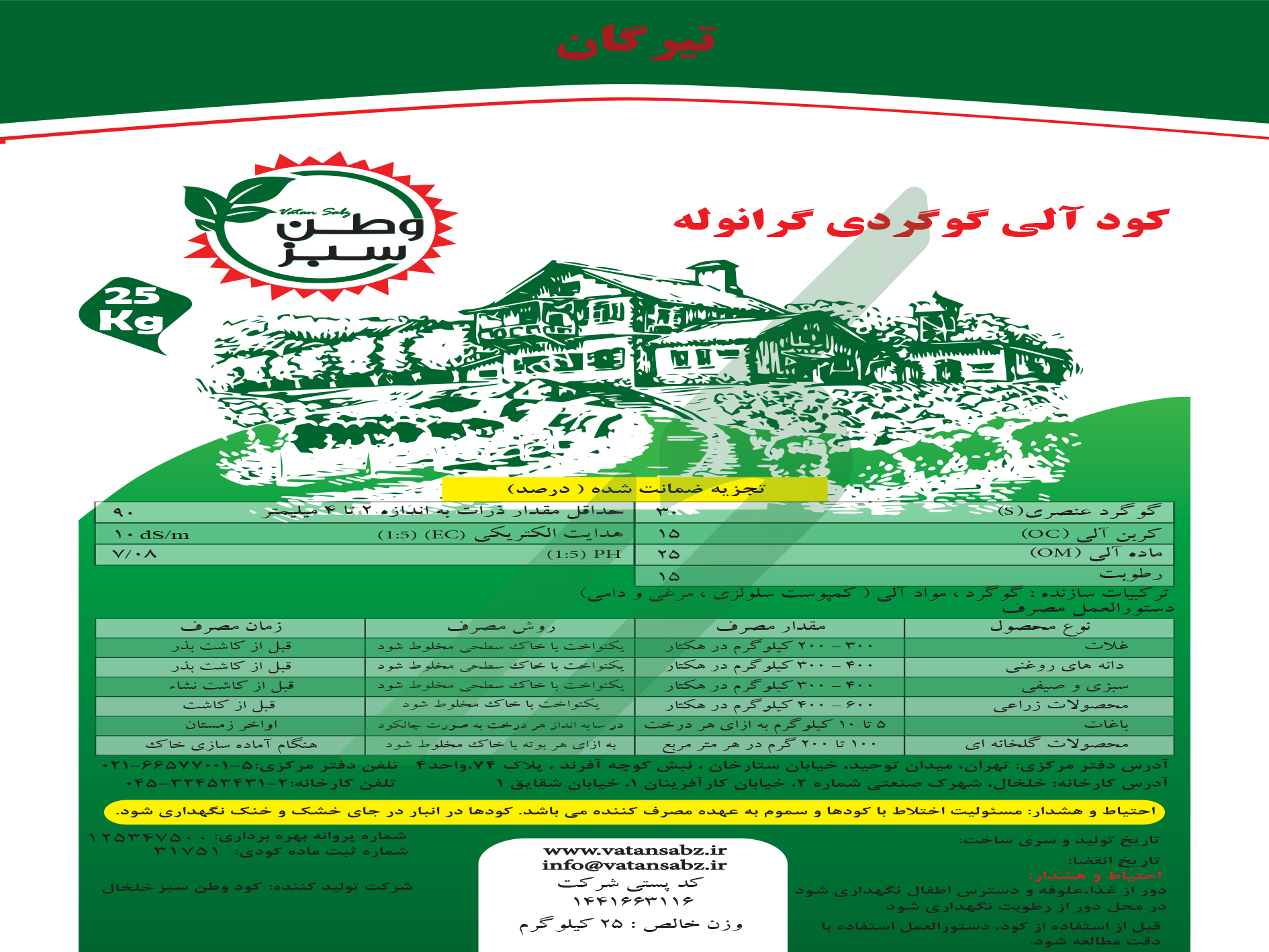 کود آلی گوگردی گرانوله – تیرگان