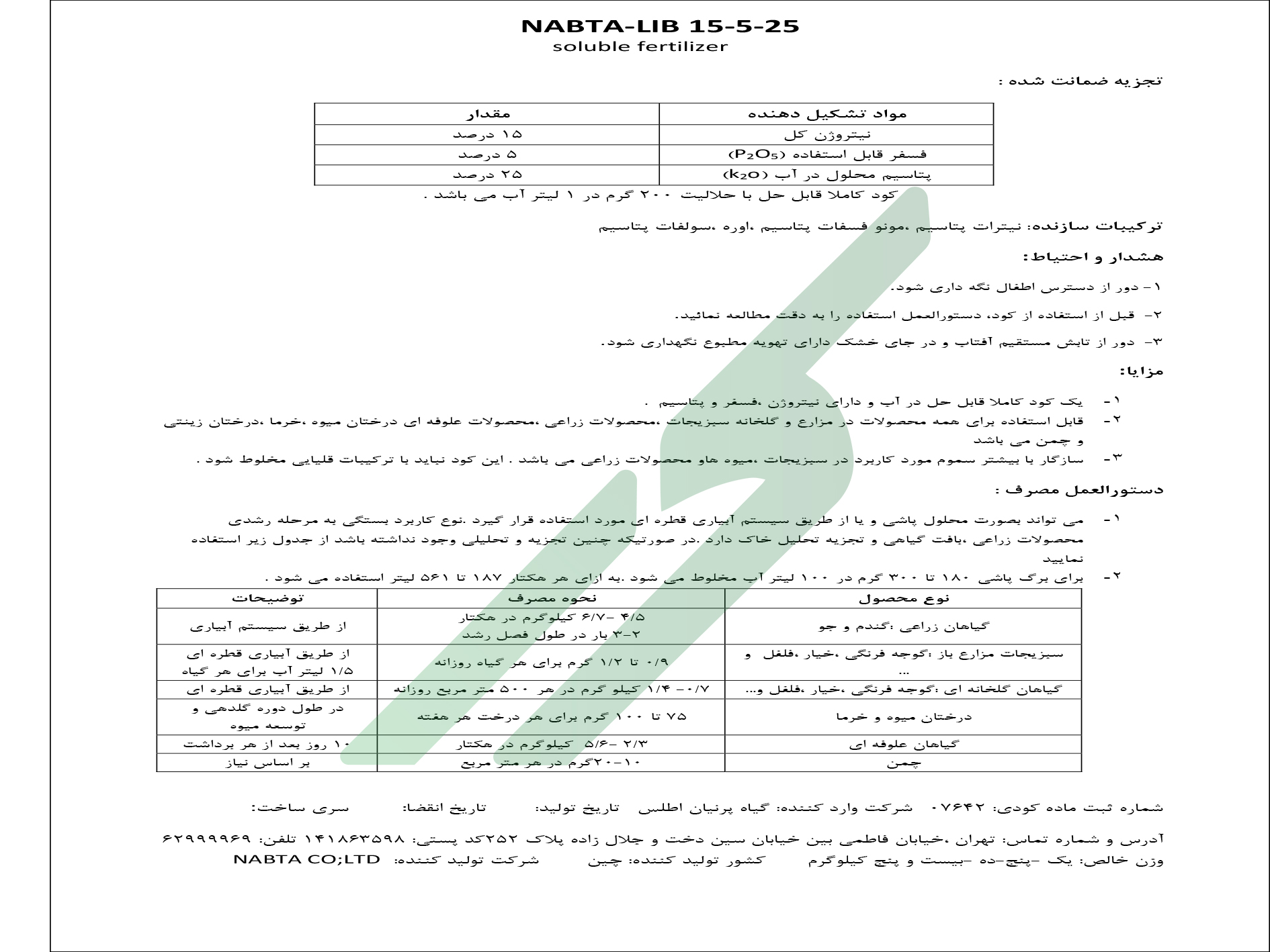کود ترکیبی جامد 25-5-15 با ریزمغذی – نبتا-لیب